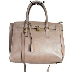 Manifatture Campane Italian Pebble Leather Satchel Bag Blush Champagne Lock Tote